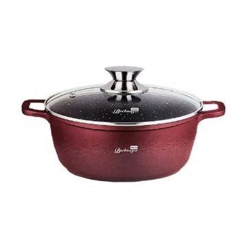 Bachmayer BM-7884-44 préselt aluminium edény tapadásmentes kerámia bevonattal, üveg fedővel, 3 rétegű hővezető alj, 44 cm Ø, 23 l, Bordó