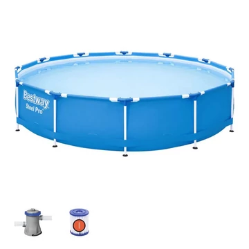 Bestway Steel Pro Bahama kör alakú fémvázas medence vízforgatóval, 366 x 76 cm, 6,4 m³ víztérfogat, kék (56681)