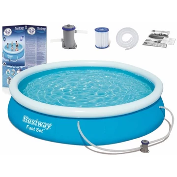 Bestway Rodos Fast Set kör alakú puhafalú medence vízforgatóval, 366 x 76 cm, 5,3 m³ víztérfogat, kék (57274)