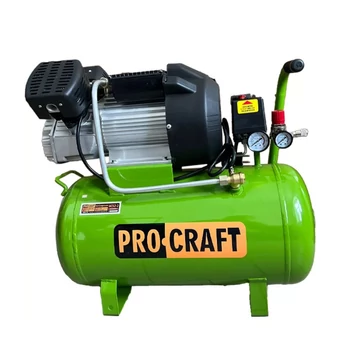Procraft AC52-2 Egyhengeres, léghűtéses, dugattyús, olajkenésű kompresszor, olajszint ellenőrzővel, 2200 W, 2850 fordulat/perc, 50 L ürtartalom, Max. nyomás 8 bar, Teljesítmény 356 L/perc