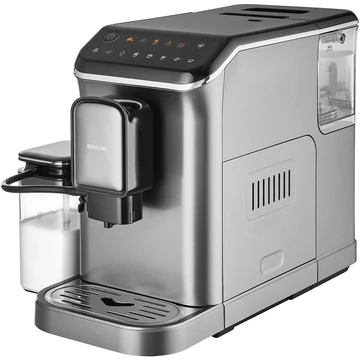 SENCOR SES 8000BK Automata kávéfőző, 1350W, Daráló 5 fokozat, 20 bar, Csészemelegítő, Tejhabosító, Fekete-Szürke