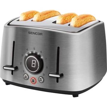 Sencor STS 5070SS Kenyérpirító, 1600W, 4 szeletes, 9 fokozat, Magas kiemelés, Kiolvasztás, Melegen tartás, Inox