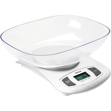 Sencor SKS 4001WH Tálas konyhai mérleg, 2 Literes tál, 5kg terhelhetőség, Tara funkció, Fehér