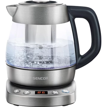 Sencor SWK 1080SS Vízforraló 1.0 L, 2200 W, 360°-os STRIX középcsatlakozó, Beépített LED kijelző, Melegen tartás 120 percig, Inox