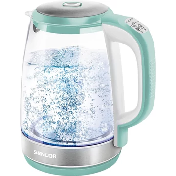 Sencor SWK 2191GR Üveg Vízforraló, 2 L , 2200 W, 360°-os STRIX középcsatlakozó, Hőmérséklettő függő belső LED világítás, Zöld