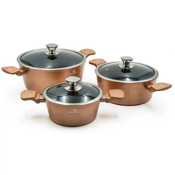 Silver Royal 6 részes préselt aluminium edényszett kerámia bevonattal üveg tetővel, Metalic Gold