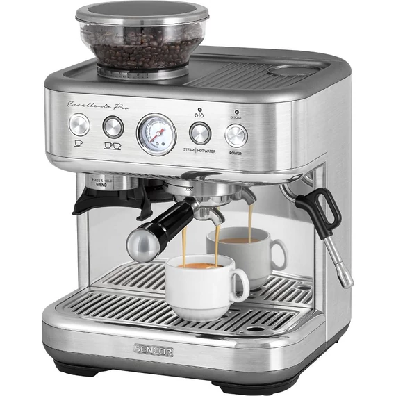 Sencor SES 6010SS Presszókávéfőző, 15 bar, 1770W, 2.3 Literes viztartály, kávédaráló, gőzfúvóka, Thermoblock, Inox