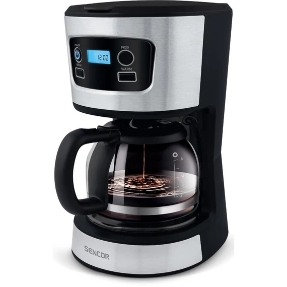 Sencor SCE 3700BK Filteres kávéfőző, 0.75 Literes víztartály, 6 csészés, tea készítés, Fekete-inox