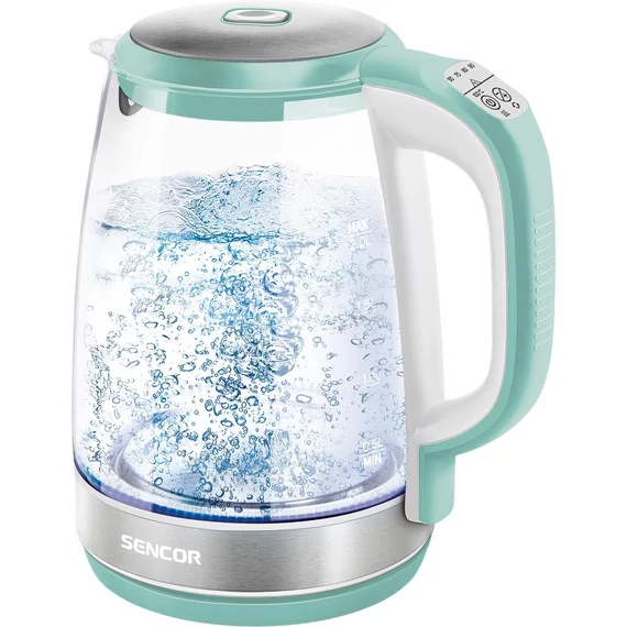 Sencor SWK 2191GR Üveg Vízforraló, 2 L , 2200 W, 360°-os STRIX középcsatlakozó, Hőmérséklettő függő belső LED világítás, Zöld