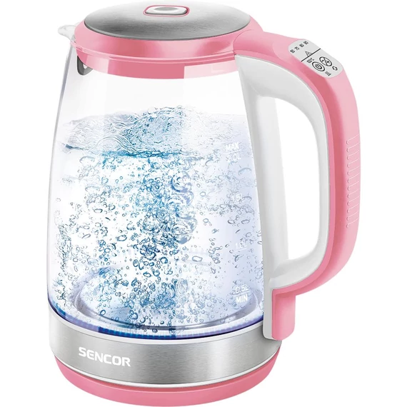 Sencor SWK 2194RD Üveg Vízforraló, 2 L , 2200 W, 360°-os STRIX középcsatlakozó, Hőmérséklettő függő belső LED világítás, Piros