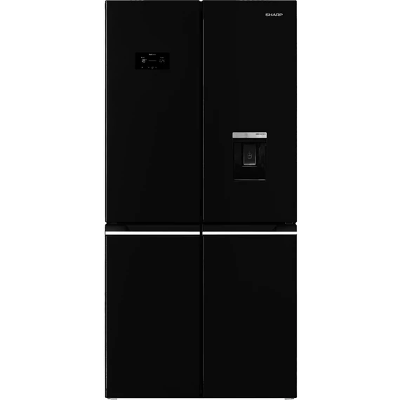 Sharp SJ-NFA35IHDBD Szabadonálló 4 ajtós SBS Hűtőszekrény, Energiaosztály D, 183cm, 322L+166L, No Frost, Twist jégkészítő és külső vízadagoló, Fekete