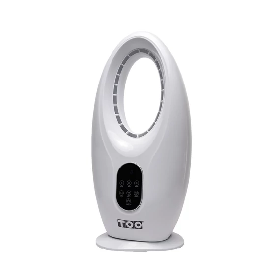 TOO FANB-50-101-W lapát nélküli ventilátor, 50 W, DC motor, 3 sebességfokozat, Oszcillációs mód, 90 fokos horizontális mozgástartomány, Digitális kijelző, Érintésvezérlő, 12 órás időzítő, Távirányító, Csendes üzemmód, Fehér