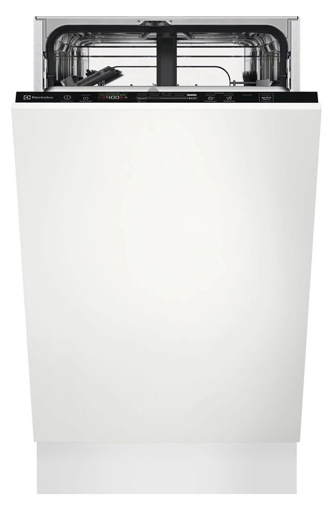 Electrolux EES42210L teljesen integrálható beépíthető keskeny mosogatógép, 9 teríték, 10 l vízfogyasztás, 8 program,  QuickSelect, AirDry, fekete