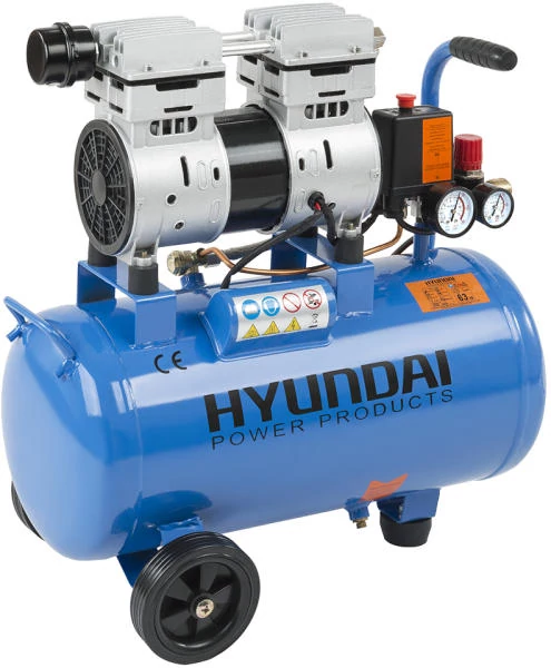 Hyundai HYD-24F Olajmentes kompresszor, 24 L, 750 W, 8 bar, 1380 fordulat/perc, 135 L légszállítás, 2 levegőcsatlakozó, 2 henger