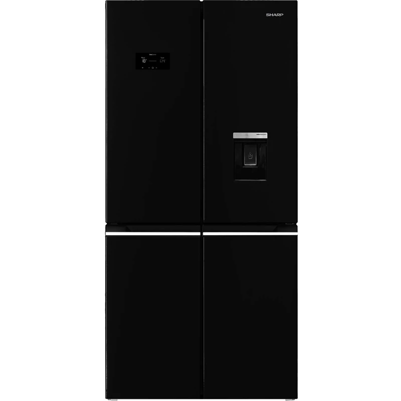 Sharp SJ-NFA35IHDBD Szabadonálló 4 ajtós SBS Hűtőszekrény, Energiaosztály D, 183cm, 322L+166L, No Frost, Twist jégkészítő és külső vízadagoló, Fekete
