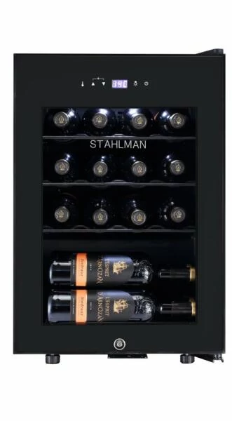 Stahlman ST-312 borhűtő és italhűtő, 50 l, 16 palack, 3+1 fém polc, LED világítás, Fekete