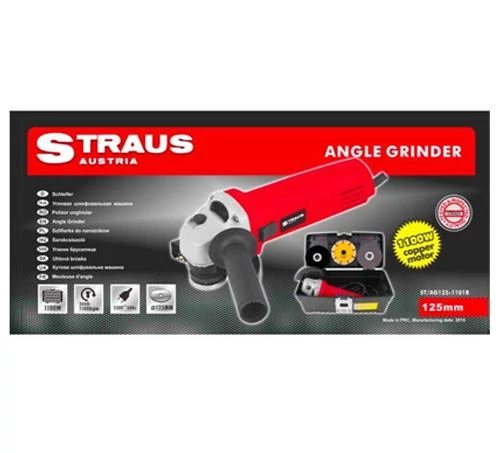 STRAUS ST/AG125-1101B Sarokcsiszoló Szerszámdobozban 125mm 1100W + 3 Vágókorongok 