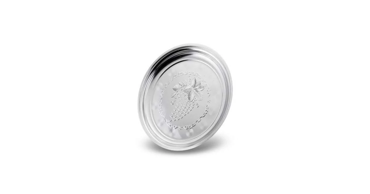Victor V-DYP30 rozsdamentes kerek tálca, 30 cm átmérő, Szőlő minta, Fényes ezüst, 0.8 mm vastag